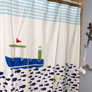 POTTERY BARN Kids Shower Curtain Under the Sea Shark Sea Turtle 72 x 72 inches